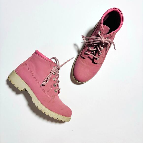 Cliffs by WHITE MOUNTAIN Shoes - Cliffs by White Mountain Pink Combat Boots – Lug Sole Lace-Up Ankle Boots